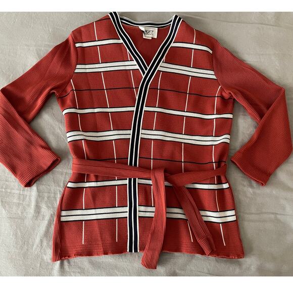 Vintage Stage T orange and navy 70s wrap tie front cardigan mod retro - Picture 1 of 7